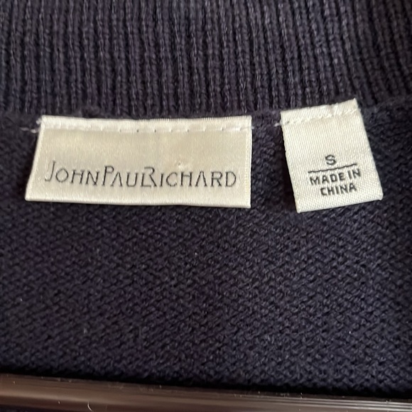 Navy blue with white trim. JohnPaulRichard cardigan. - Picture 2 of 5